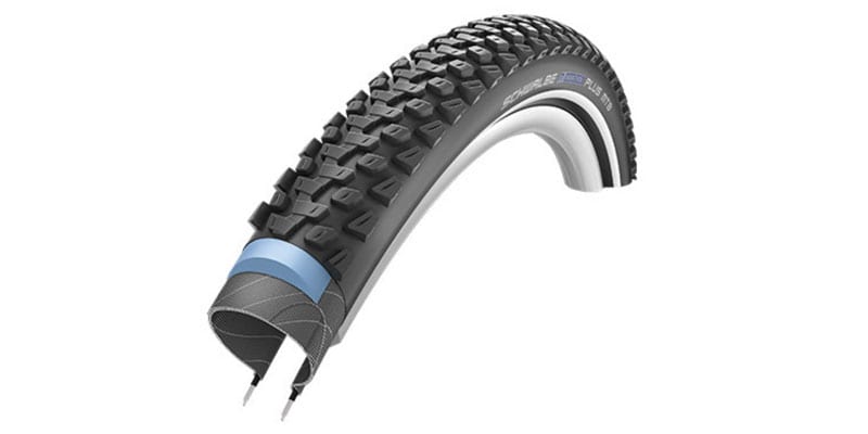 45-degree angle diagram of Schwalbe Marathon Plus MTB bike tire showing layers