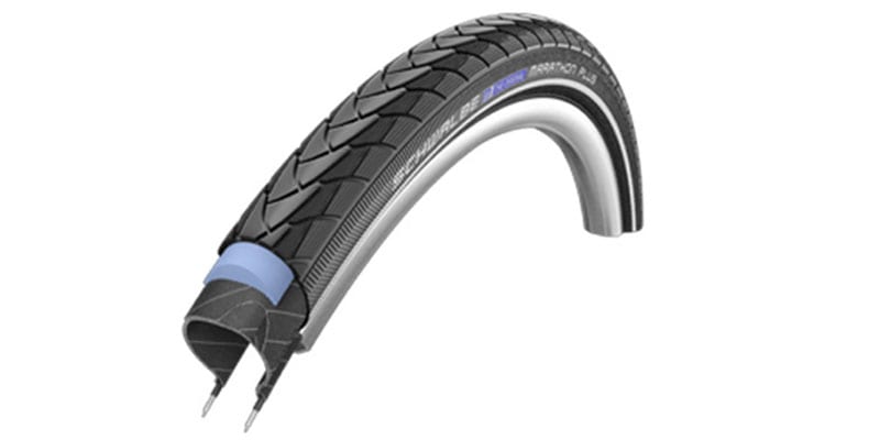 45-degree angle diagram of Schwalbe Marathon Plus bike tire showing layers