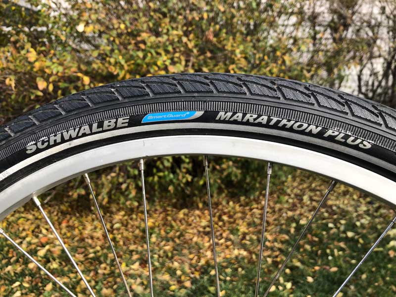 Schwalbe Marathon Plus sidewall mounted to rim