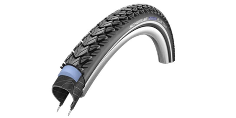 45-degree angle diagram of Schwalbe Marathon Plus Tour bike tire showing layers